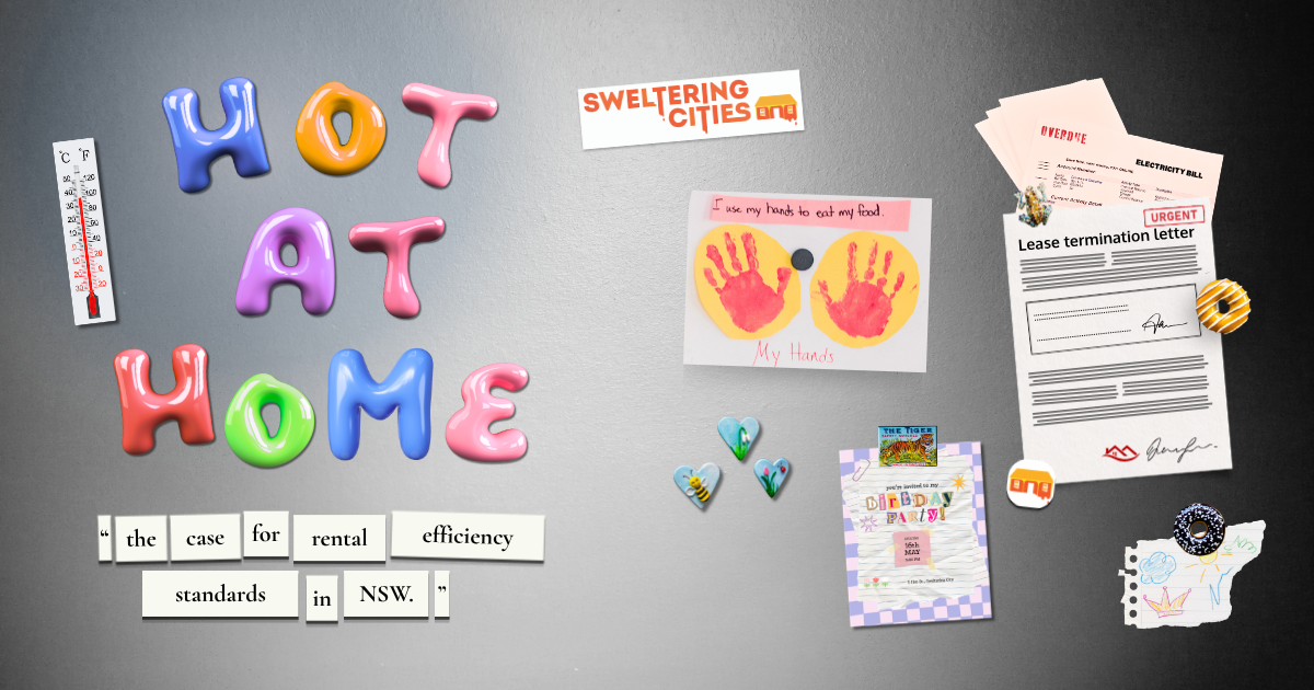 A graphic resembling the front of a fridge with magnets and paper. Letters spell out 'Hot at Home'